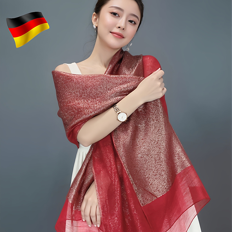 German High-End Burgundy Silk Scarf with Shiny Thread, Suitable for Dresses, Qipao, Shawl, Long Double-Layered Women's Scarf for Mothers