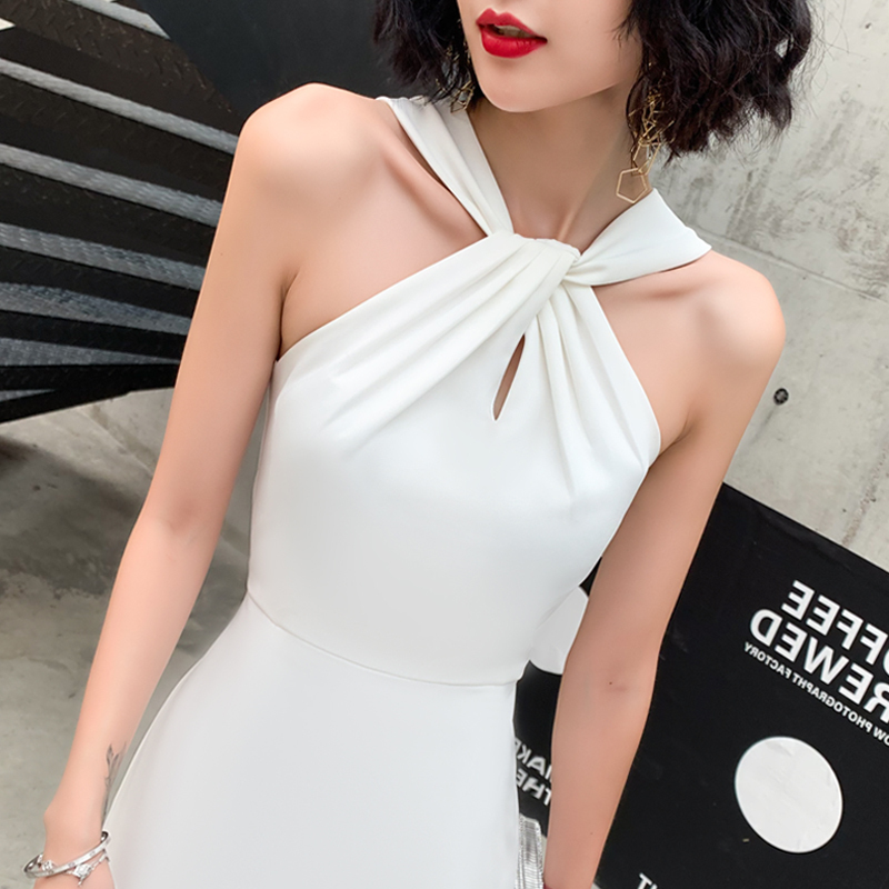 White Banquet Evening Dress for Petite Socialites, High-End, Light Luxury, Niche, Classy, Suitable for Everyday Wear