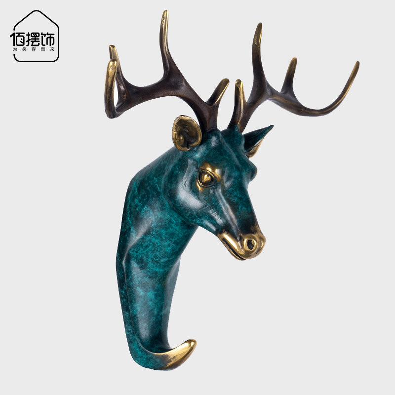 Deer head decorative copper hook New Chinese living room dining room Bedroom entrance Light luxury wall decoration Creative personality pendant