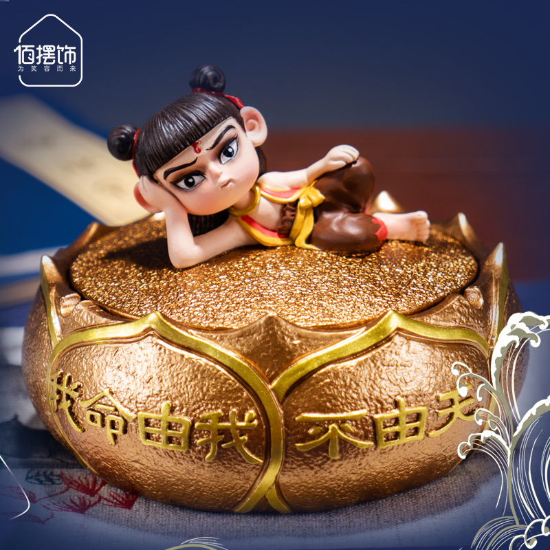 Large ashtray personality creative trend household living room new Chinese style with lid anti-fly ash retro cigarette cylinder gift