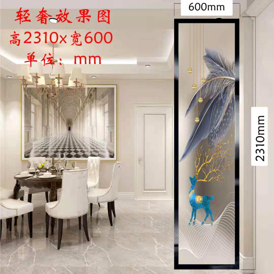 Art glass screen transparent partition simple living room porch TV background wall tempered painted clip wire fa fortune deer