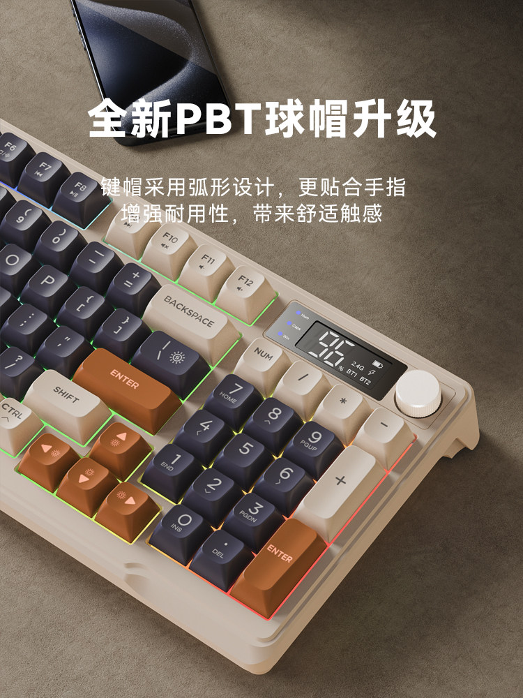 Three-Mode Wireless Bluetooth Keyboard and Mouse Set for Computer, Office, Gaming, Silent Keyboard and Mouse DIY with Screen Display