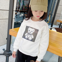 Girls autumn and winter jacket round neck children's vests plus velvet baby warm leisure sports bear cute foreign style Korean version