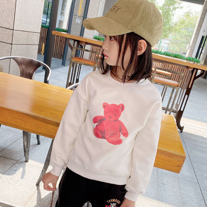 Little bear spring top children's pullover bottoming girl's sweater plus velvet foreign style cute warm baby coat pure cotton