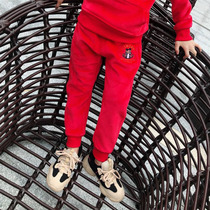 2021 winter plus velvet padded girls' pants children plus velvet pants warm sports pants children baby casual pants