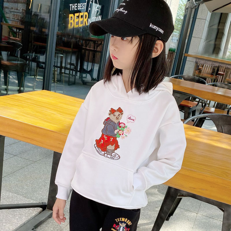 Girl's foreign blouses children's hooded sweatshirt autumn winter baby gush pure cotton cotton T jacket Korean version loose white