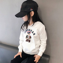 Girls' vests plus velvet 2021 autumn and winter new children's bear hoodie foreign style baby white padded jacket cotton