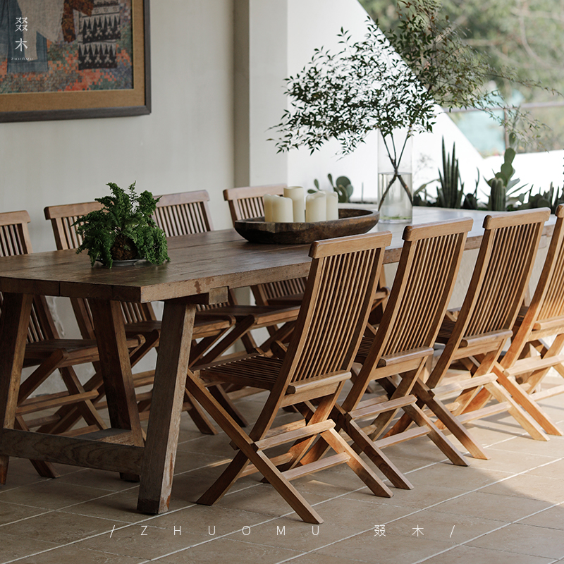 Wood) Solid Wood Balcony Tea Table And Chairs Combined Patio Leisure Outdoor folding dining chairs Indonesia Holiday Inn