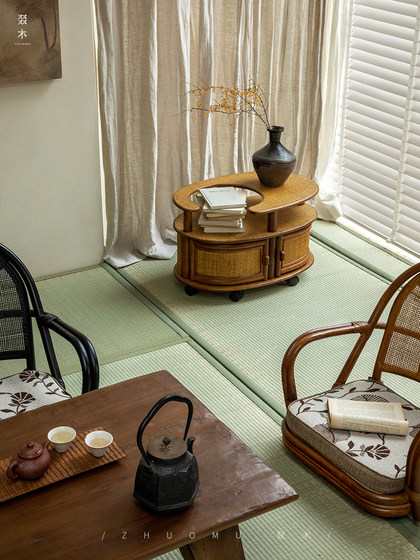 叕木|东南亚藤艺\复古风藤编推车可移动边几角几茶室休闲储物茶几