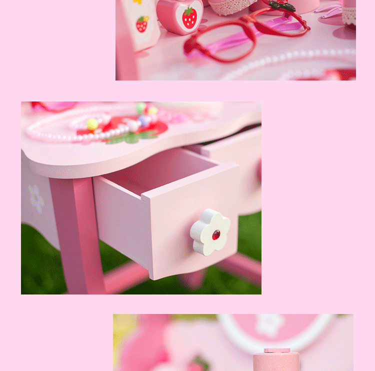 Gỗ bé gái mô phỏng bàn trang điểm công chúa nhỏ bàn trang điểm chơi nhà lưu trữ đồ trang sức hộp đồ chơi bộ búp bê hàn quốc