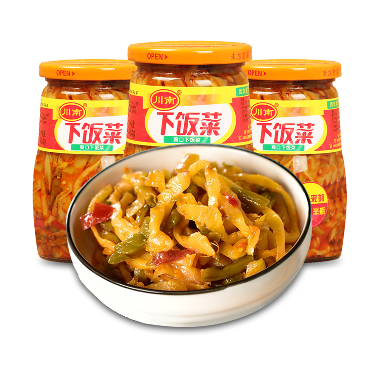 Sichuan South Shuangkou Next meal 454g * 3 Bottled Sauce Pickled Vegetable Brow Brow Sichuan Pickled Vegetable Silk Leftover Rice Dish