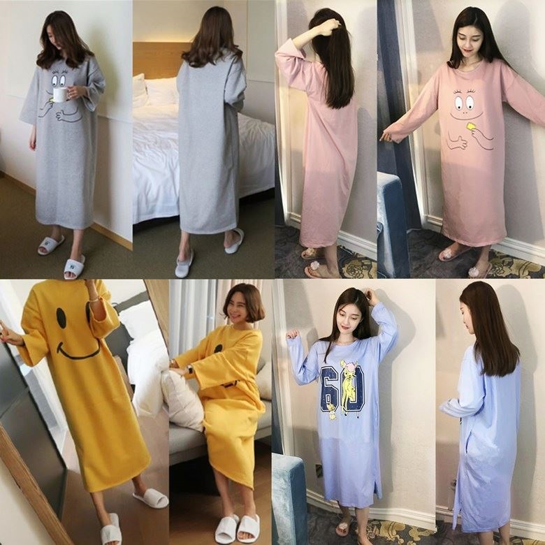 Maternity pajamas thin suit Women's dress long version skirt Out of the long dress pullover shirt over the knee Ultra-thin medium