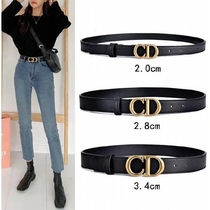 Ladies belt simple Joker fashion ins style Korean leather cowhide black decorative cd belt jeans tide