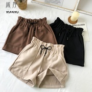 Mùa xuân lớn eo cao đang lỏng quần short tóc chặt chẽ phụ nữ lỏng lẻo lỏng quần rộng chân mm mỡ bên ngoài mặc một chữ quần nóng sinh viên