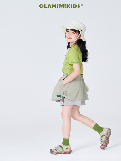OLAMIMI定制 2024夏亲子盐系假两件腰带休闲轻薄户外工装短款裤裙