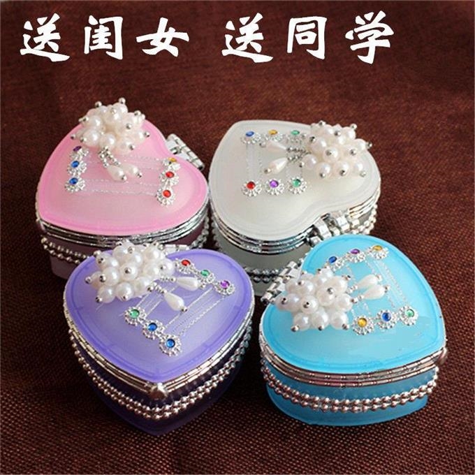 Jewelry box Small storage box Heart-shaped glass Cartoon Barbie Princess makeup box Girl toy Student gift