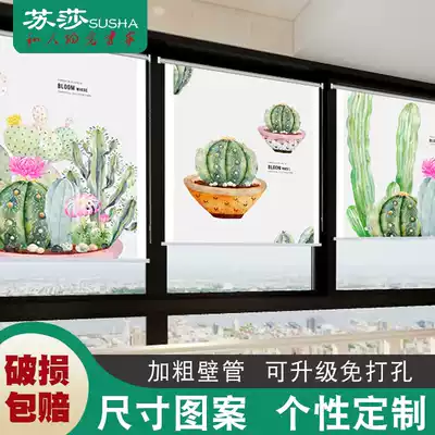 Nordic green roller blinds Curtain shading Hand-pull punch-free installation Kitchen powder room toilet shading and waterproof