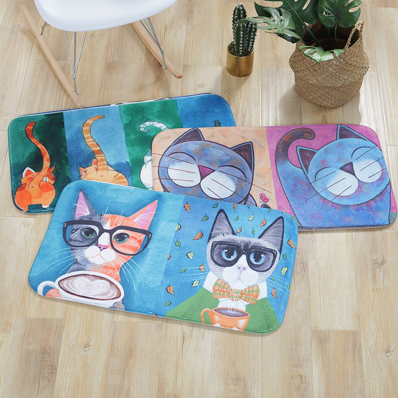 Cartoon kitty ground mat anti-slip suction flange suede entry doormat doorway to door bedroom Carpet Kitchen Bathroom Mat