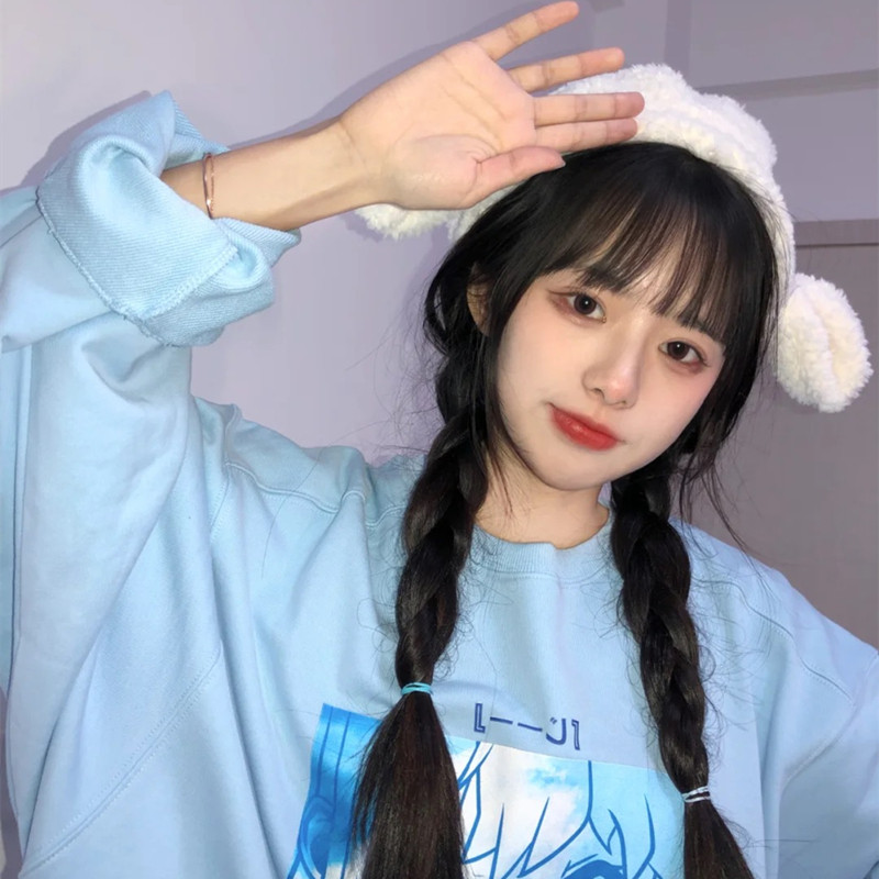 Wig female long hair twist braid air banghai long straight hair sweet cute double ponytail natural full head haircut hairstyle