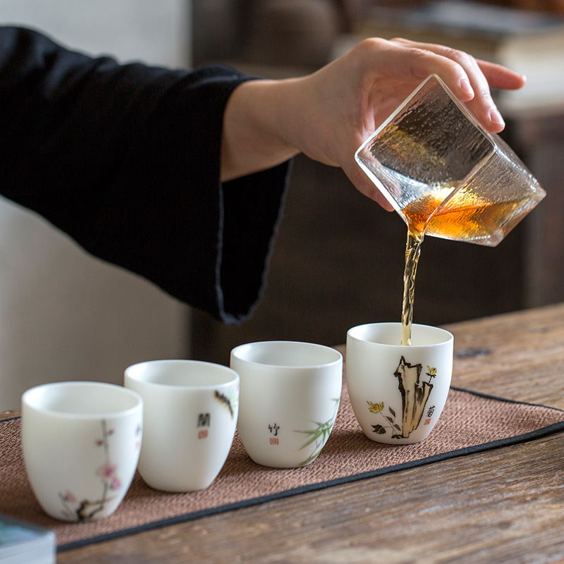 Tang s hand - made by patterns suet jade dehua white porcelain cup sample tea cup ceramic masters cup single cup by hand