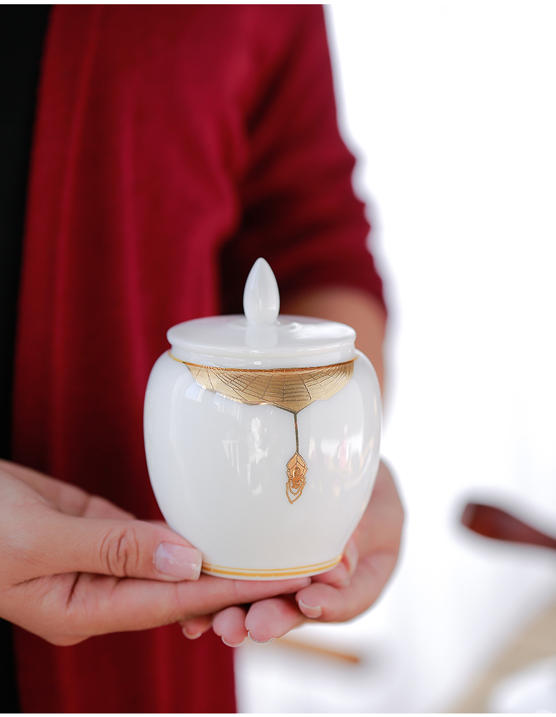 Tang s suet jade porcelain paint dehua white porcelain small wake receives storage ceramic jar of mini caddy fixings tea taking