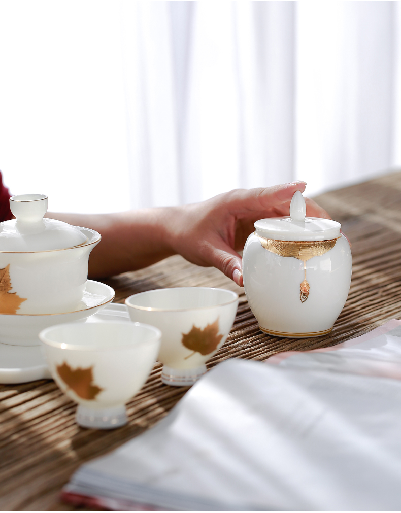 Tang s suet jade porcelain paint dehua white porcelain small wake receives storage ceramic jar of mini caddy fixings tea taking