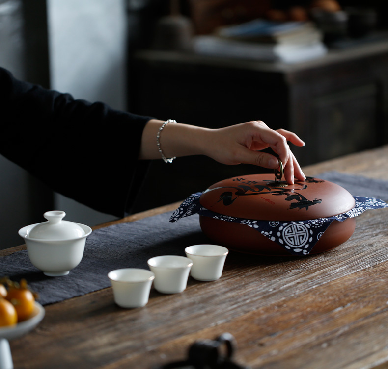 Don difference up purple ceramic tea pot large seal can save up tea cake as cans white tea tea tea cake box