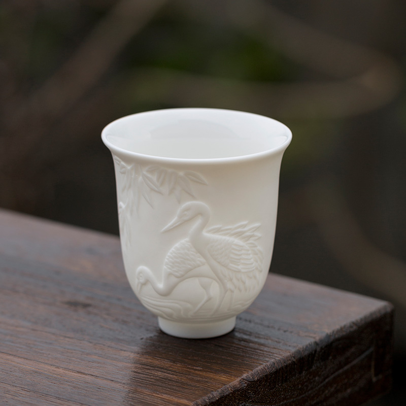 Shed graven images tang dehua suet jade porcelain longfeng cup size master ceramic tea cups phoenix xiangyun single CPU