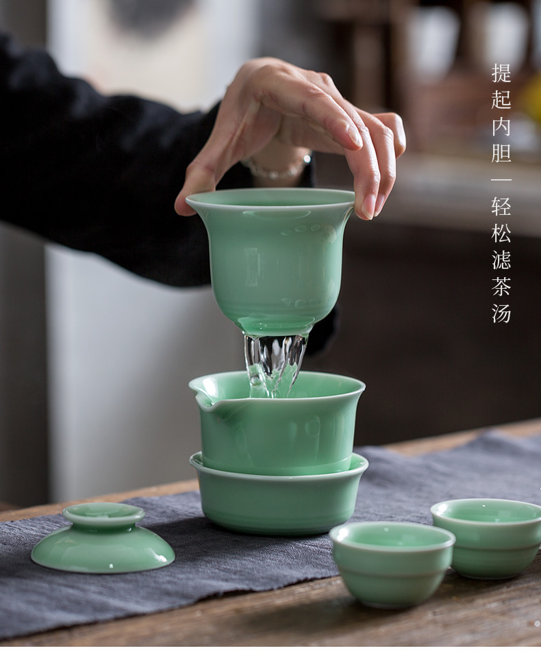 Don difference up celadon travel tea set to crack a pot of three creative tourism office home portable bag suit