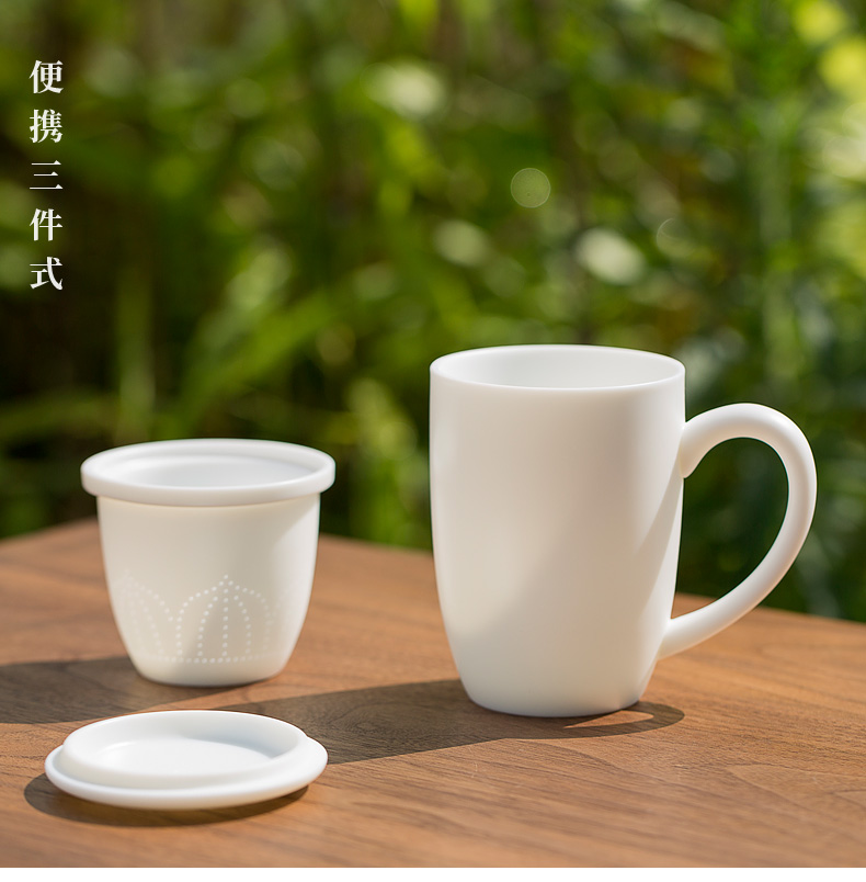 Don difference up suet jade white porcelain cup with cover filter ceramic household male ms office cup tea water separation