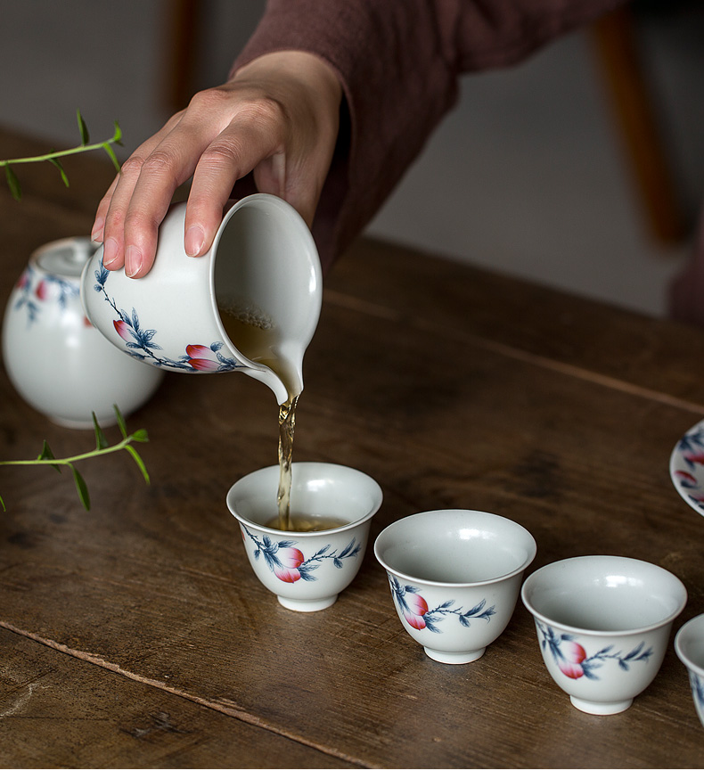 Tang s antique peach kung fu tea set a complete set of office home 6 people contracted tureen ceramic teapot tea cups