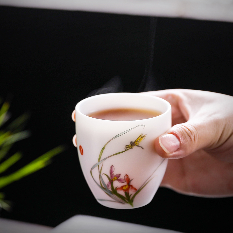 Don difference up Chinese wind master cup of dehua white porcelain ceramic cups kung fu tea large single hand tea cups of tea