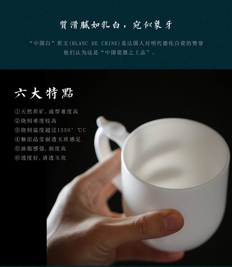 Tang s dehua white porcelain office manually glass tea cup mark cup boss personal cup meeting sample tea cup