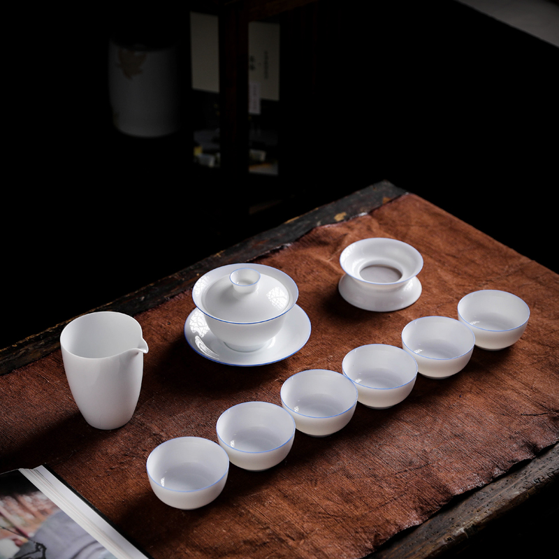 Don difference up little thin set for ceramic kung fu tea set 6 people with office large contracted tureen white porcelain cups