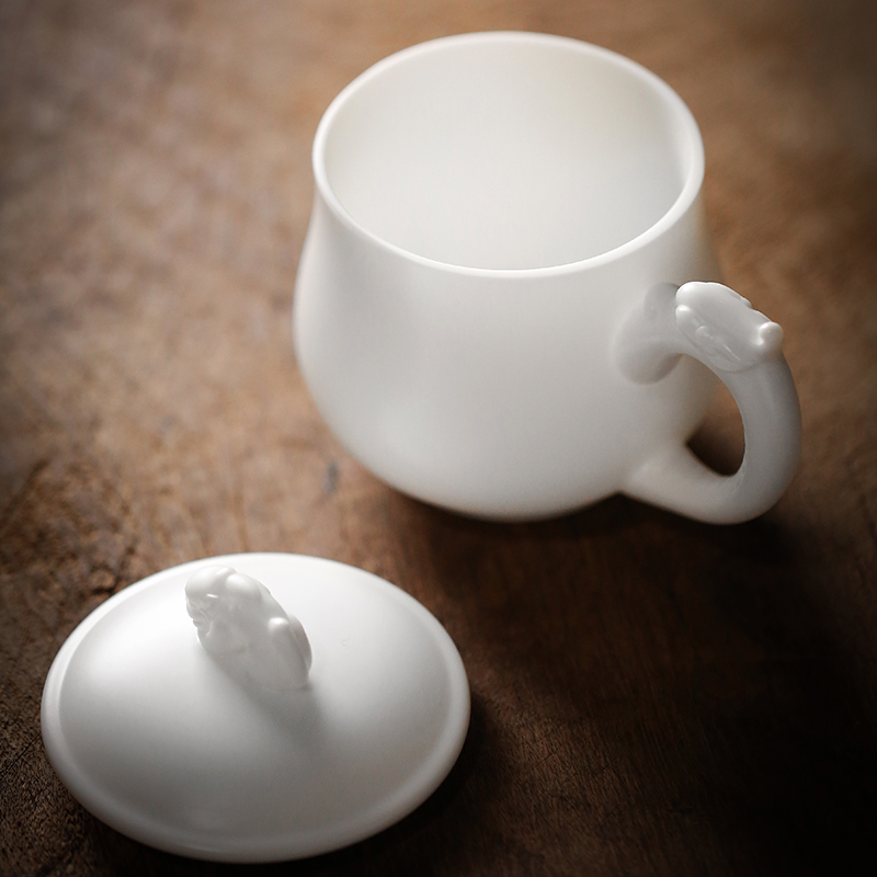 Don difference up suet jade ceramic cups dehua boss of office master cup white porcelain cup cup with cover the meeting