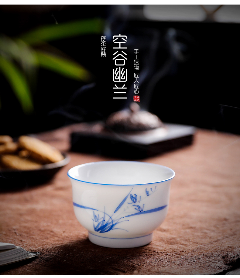 Tang s hand - made LAN make up the master cup sample tea cup white porcelain teacup ceramic thin foetus household kung fu tea set a single single CPU