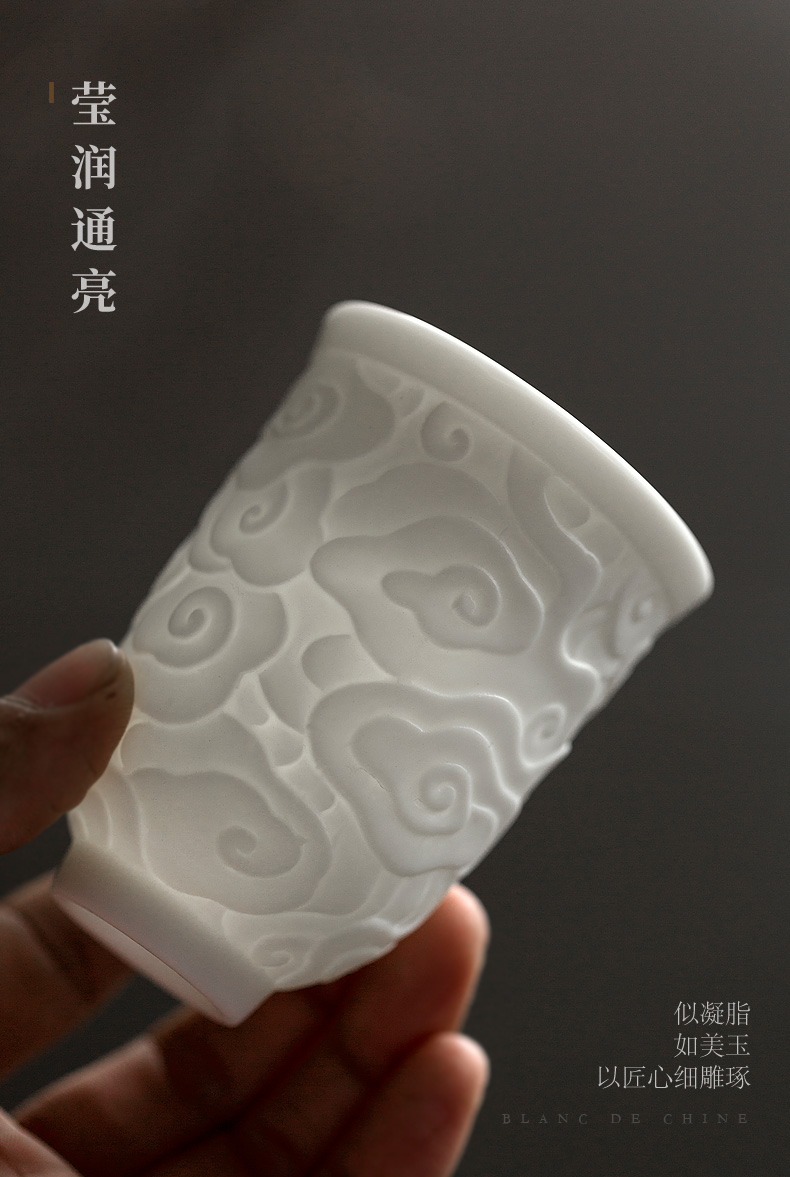 Shed graven images tang dehua suet jade porcelain longfeng cup size master ceramic tea cups phoenix xiangyun single CPU