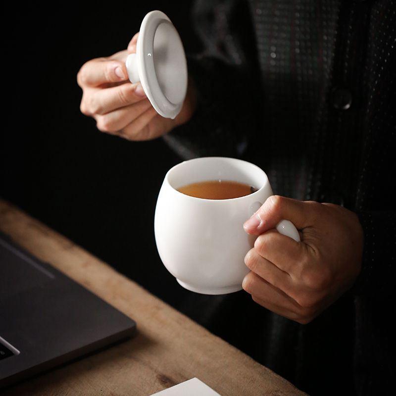 Don difference up manual dehua white porcelain home office tea cup cup cup with cover cup