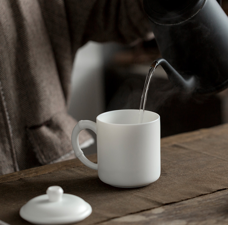 Don difference up Chinese bamboo dehua white porcelain ceramic keller cup with cover of water cup with the personal office tea cups