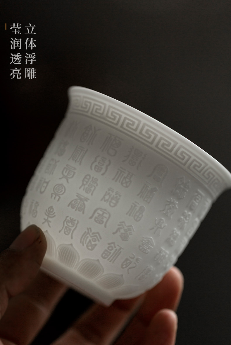 Tang dehua white porcelain shed buford cup kung fu tea cups manual sample tea cup heart sutra large master cup ceramic cup