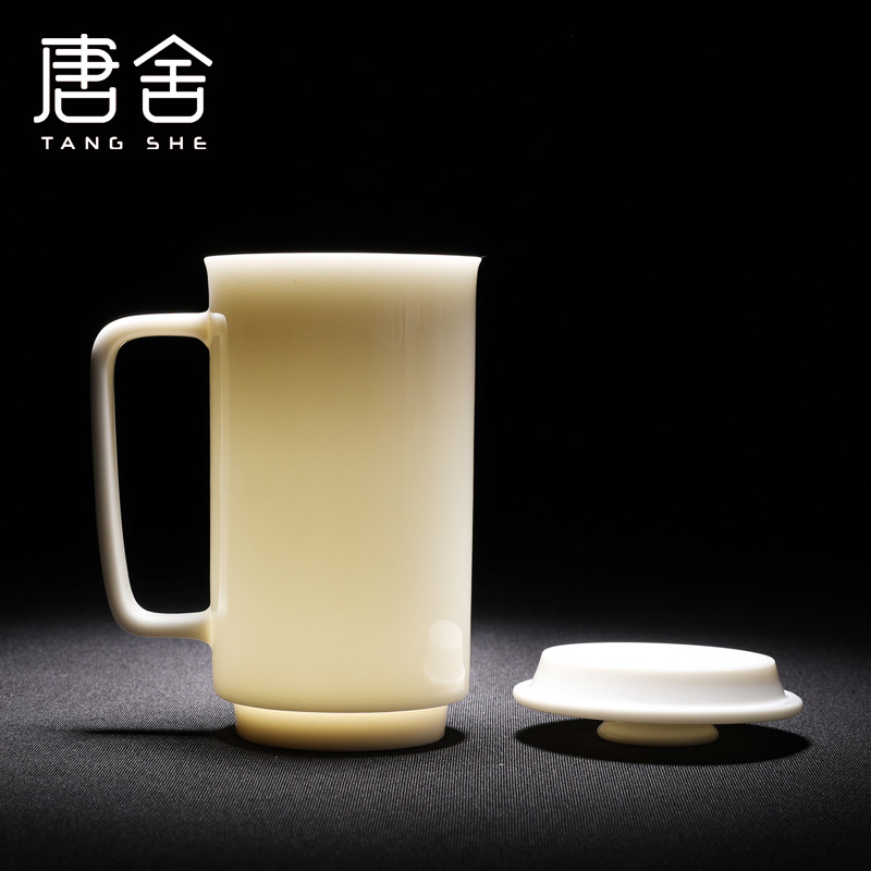 Tang s alpine white porcelain ceramic keller cup with cover large capacity office meeting individual cups of water glass