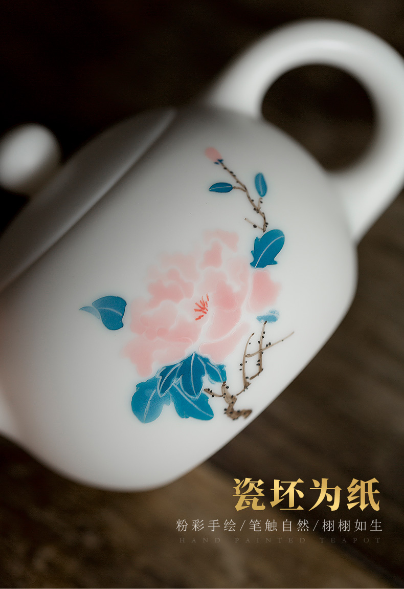 Don difference up dehua white porcelain hand - made ceramic teapot single pot of kung fu tea set household contracted filter tea by hand