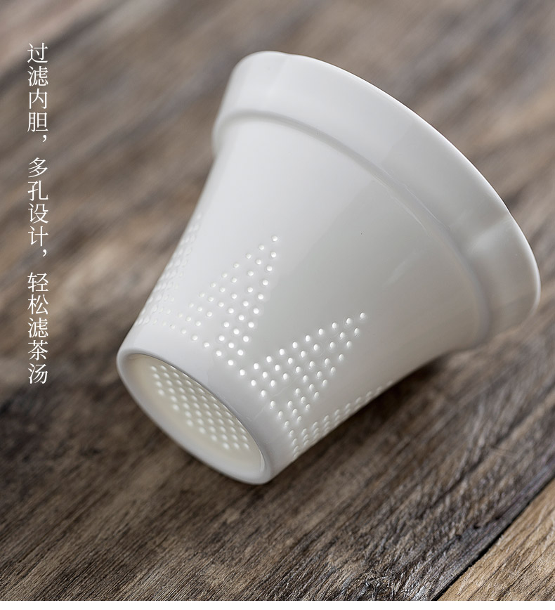 Tang s dehua white porcelain crack cup single travel portable kung fu tea set car is suing office filter cups