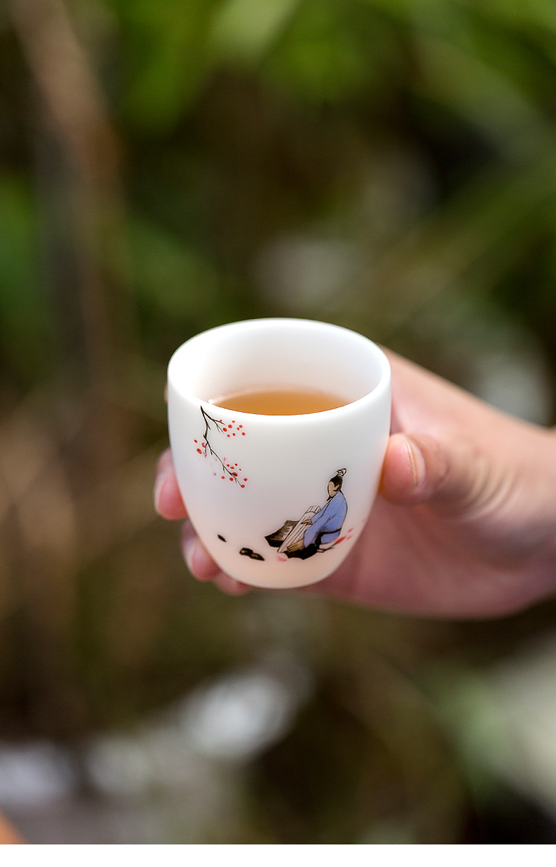 Tang shed hand - made unique American suet jade white porcelain kung fu tea sample tea cup four cups of tea set gift boxes by hand