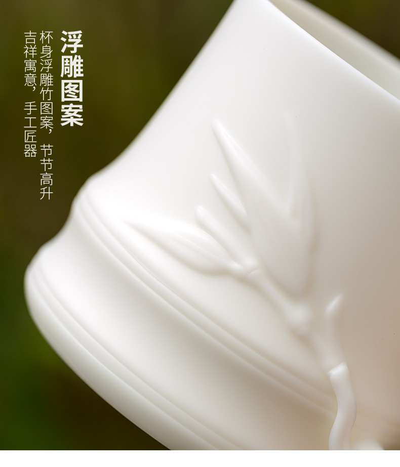 China tang dehua white porcelain manual Chinese ceramic filter with cover cup office household glass tea cup