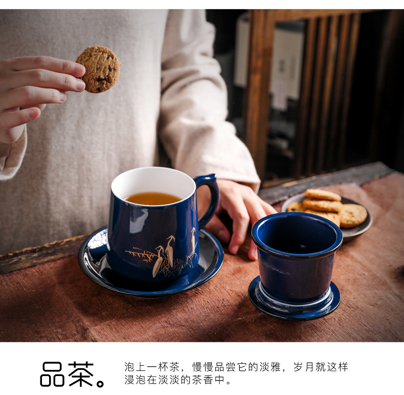 Don difference up ceramic tea cup with lid filtration separation office cup tea cup personal jingdezhen flower cup home