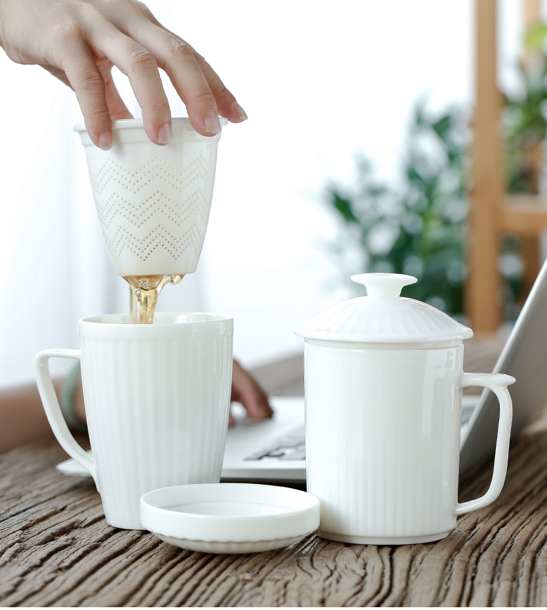 Don difference up Chinese dehua white porcelain cup with cover filter office home boss meeting personal cup water