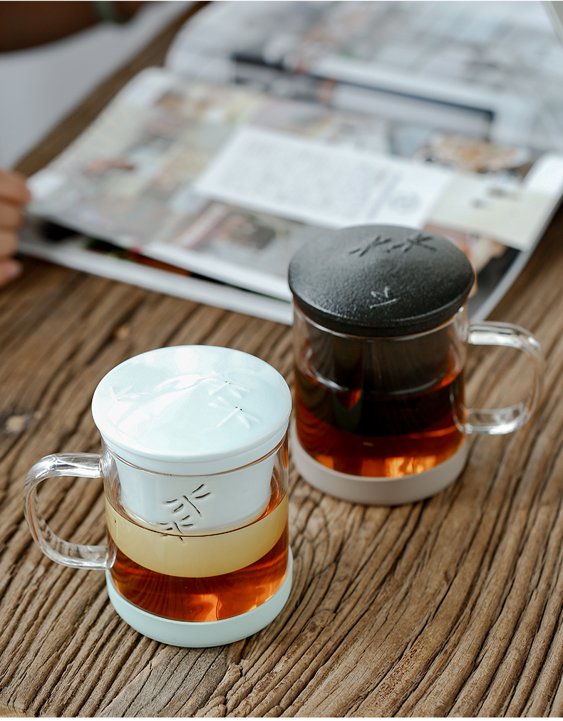 Tang s office of the heat - resistant glass keller cup tea tea cups with cover ceramic filter cup home