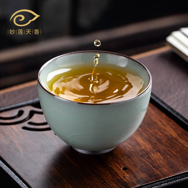 Miaolian Tianxiang Tinghuai kiln handmade Ru porcelain iron tire powder blue master cup tea cup personal tea cup single cup collection