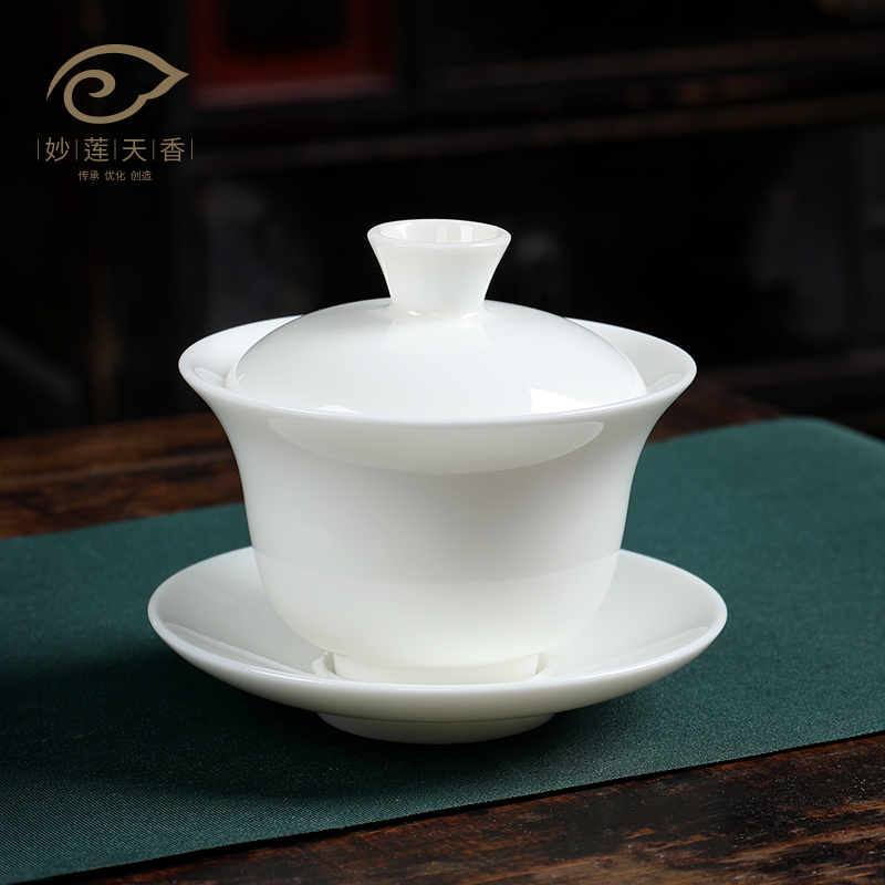 Ceramic THREE-ONLY COVER BOWL TEA CUP DEFIED WHITE PORCELAIN KUNG FU TEA SET WITHOUT BRONZING SINGLE HANDMADE GOAT GREASE JADE PORCELAIN BUBBLE TEA BOWL